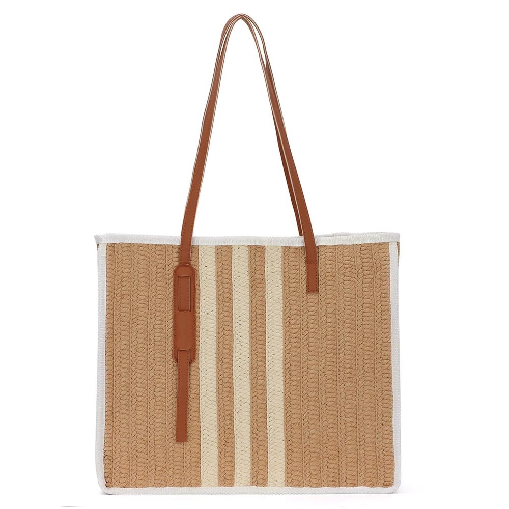 Straw Tote Bag Large Summer Beach Straw Shoulder Bag Chic Woven :|